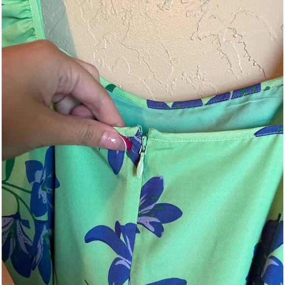 Likely Green & Blue Floral Ruffle Mini Dress - Size 00 - Picture 8 of 11